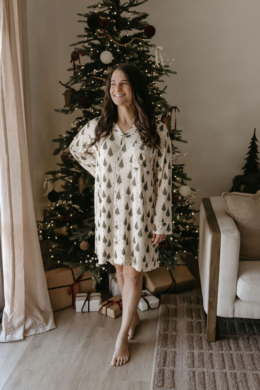 Women's Bamboo Christmas Tree Sleeping Dress - Behold Baby