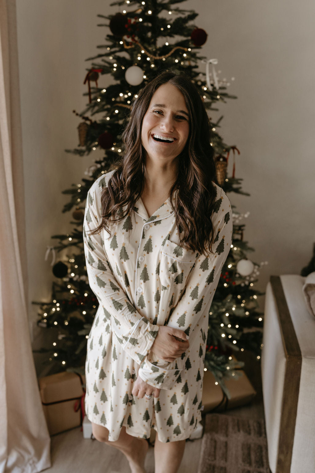 Women's Bamboo Christmas Tree Sleeping Dress Behold Baby Women's Bamboo Christmas Tree Sleeping Dress Behold Baby