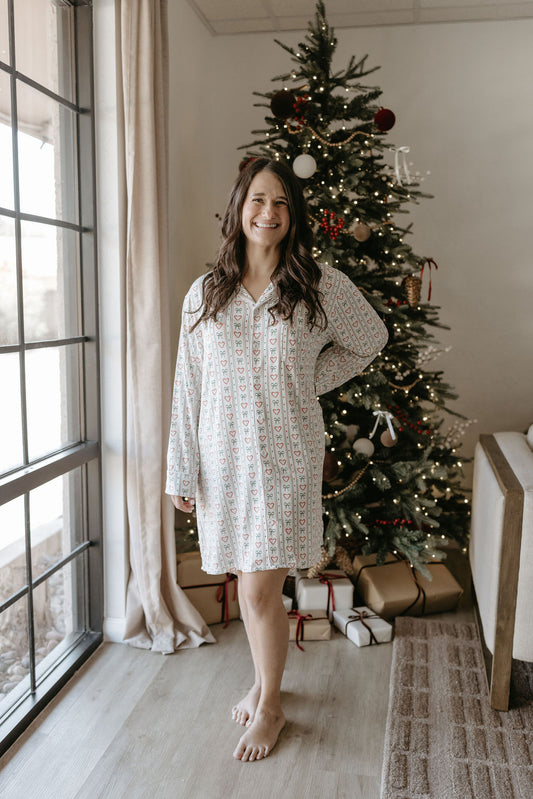 Women's Bamboo Christmas Cottage Sleeping Dress - Behold Baby