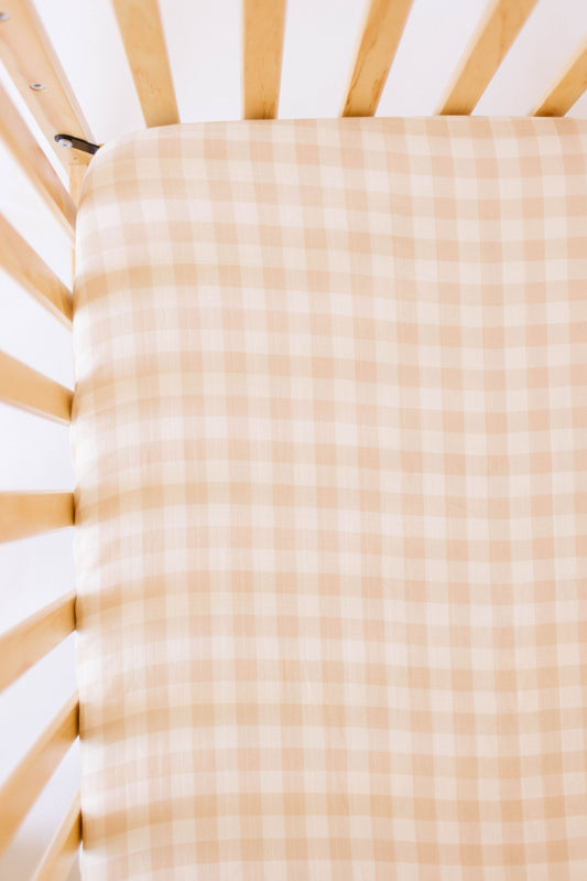 Honey Gingham Bamboo Crib Sheet - Behold Baby