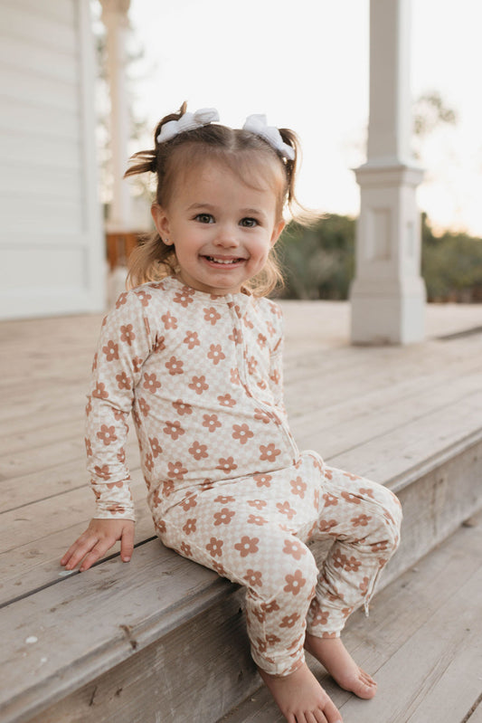 Wavy Daisy Checkerboard Romper