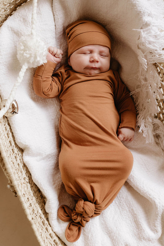 Terracotta Knotted Gown & Hat Set